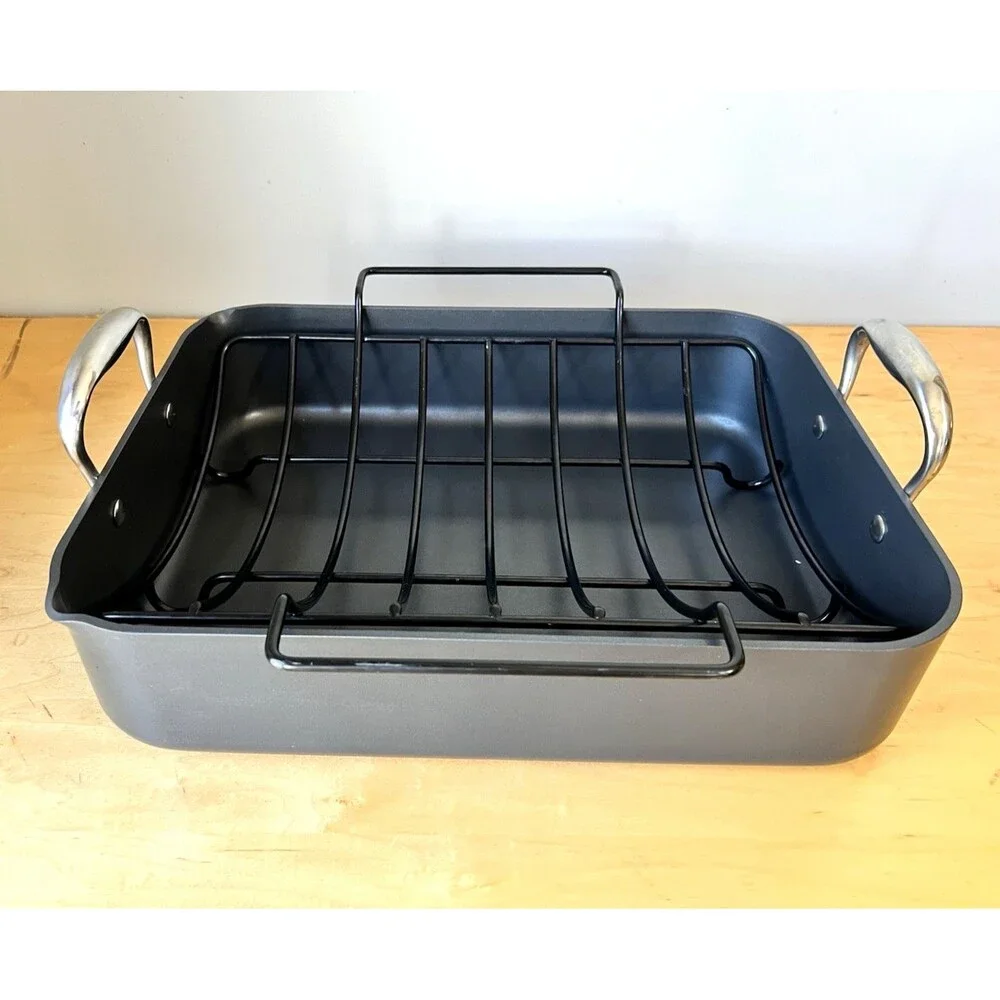 Pampered Chef Roasting Pan & Rack Anodized Nonstick Pour Spouts #2872 12